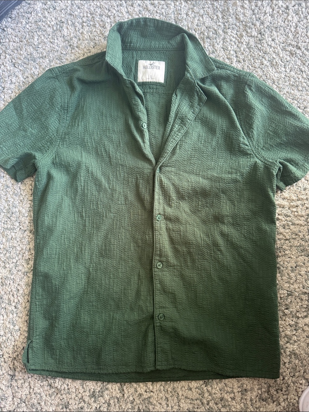 Hollister Olive Green Short Sleeve Textured Button-Down Shirt
